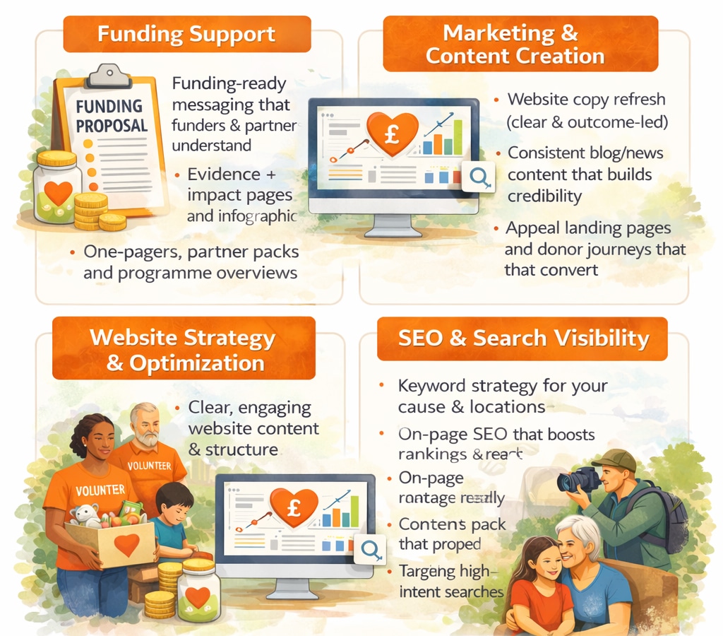 supporting charities with SEO, marketing and funding options